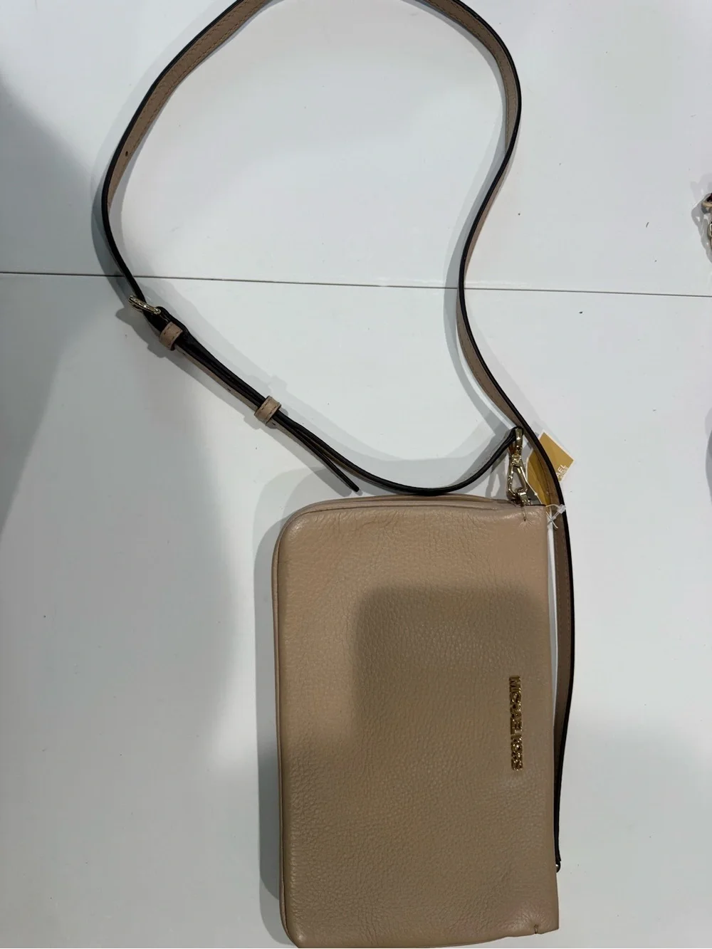Michael Kors Taupe Pebbled Leather Crossbody with Gold Hardware